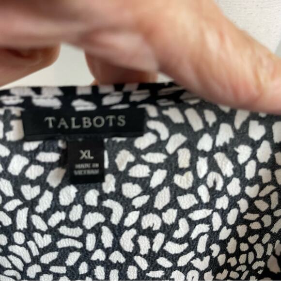Talbots Black White Abstract Dot Partial Wrap Long Sleeve Top XL - Picture 7 of 10